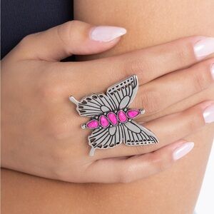Pink and Silver Butterfly Ring